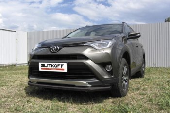 7 499 р. Защита переднего бампер Slitkoff  Toyota RAV4  XA40 (2015-2019) 5 дв. рестайлинг (Цвет: серебристый)  с доставкой в г. Таганрог. Увеличить фотографию 1