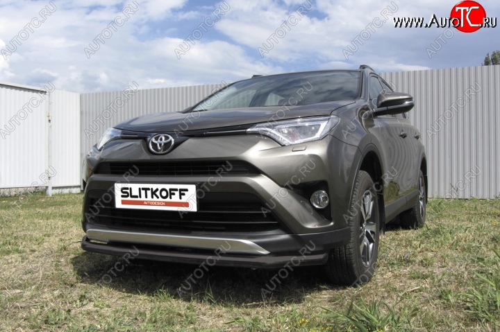 7 499 р. Защита переднего бампер Slitkoff  Toyota RAV4  XA40 (2015-2019) 5 дв. рестайлинг (Цвет: серебристый)  с доставкой в г. Таганрог