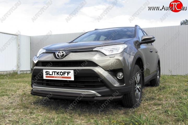 9 599 р. Защита переднего бампер Slitkoff  Toyota RAV4  XA40 (2015-2019) 5 дв. рестайлинг (Цвет: серебристый)  с доставкой в г. Таганрог