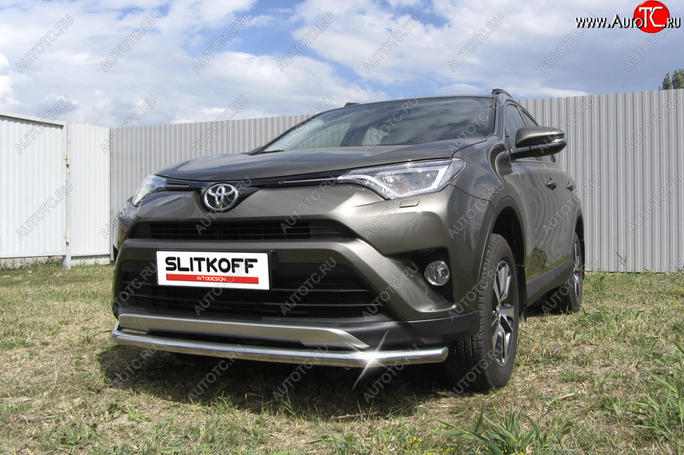 10 749 р. Защита переднего бампера Slitkoff (Ø57 мм)  Toyota RAV4  XA40 (2015-2019) 5 дв. рестайлинг (Нержавейка полированная)  с доставкой в г. Таганрог