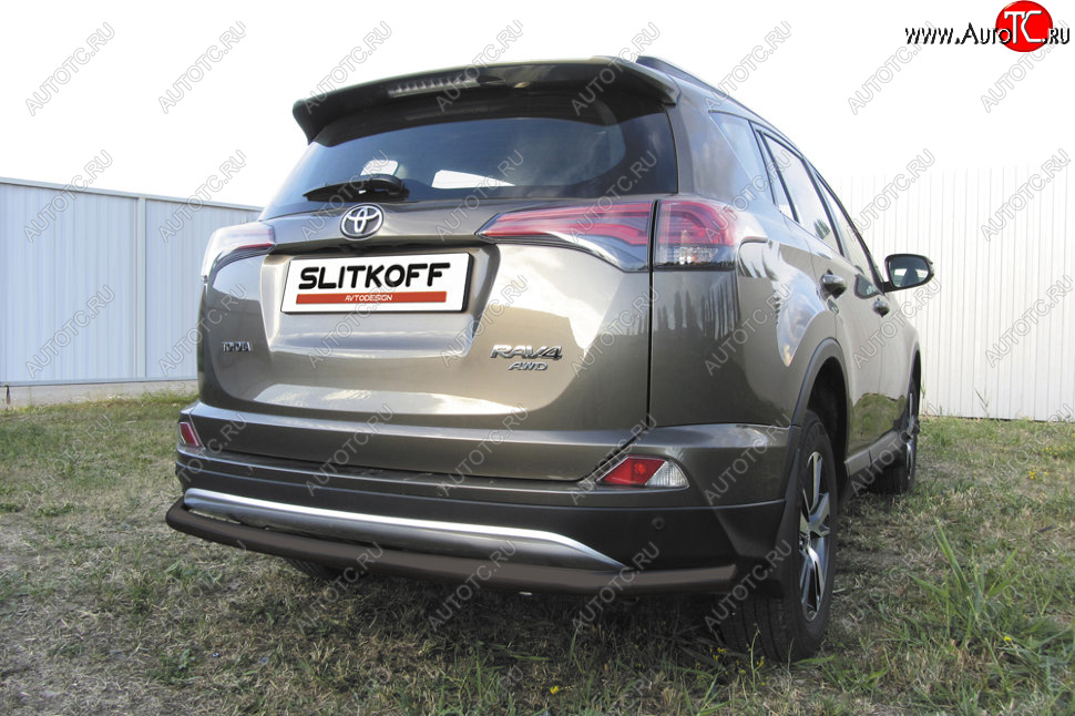 8 199 р. Защита заднего бампера Slitkoff (Ø57 мм, длинная)  Toyota RAV4  XA40 (2015-2019) 5 дв. рестайлинг (Сталь с полимерным покрытием в цвет: черный)  с доставкой в г. Таганрог