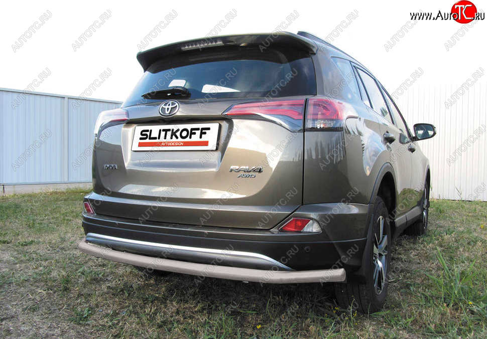 8 199 р. Защита заднего бампера Slitkoff (Ø57 мм, длинная)  Toyota RAV4  XA40 (2015-2019) 5 дв. рестайлинг (Сталь с полимерным покрытием в цвет: серебристый)  с доставкой в г. Таганрог