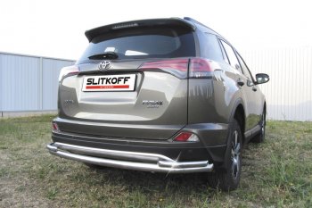 13 699 р. Защита заднего бампера Slitkoff (Ø57 и 42 мм, длинная)  Toyota RAV4  XA40 (2015-2019) 5 дв. рестайлинг (Нержавейка полированная)  с доставкой в г. Таганрог. Увеличить фотографию 1