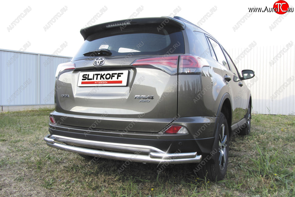 13 699 р. Защита заднего бампера Slitkoff (Ø57 и 42 мм, длинная)  Toyota RAV4  XA40 (2015-2019) 5 дв. рестайлинг (Нержавейка полированная)  с доставкой в г. Таганрог