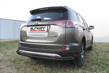 13 699 р. Защита заднего бампера Slitkoff (Ø57 и 42 мм, длинная)  Toyota RAV4  XA40 (2015-2019) 5 дв. рестайлинг (Нержавейка полированная)  с доставкой в г. Таганрог. Увеличить фотографию 2