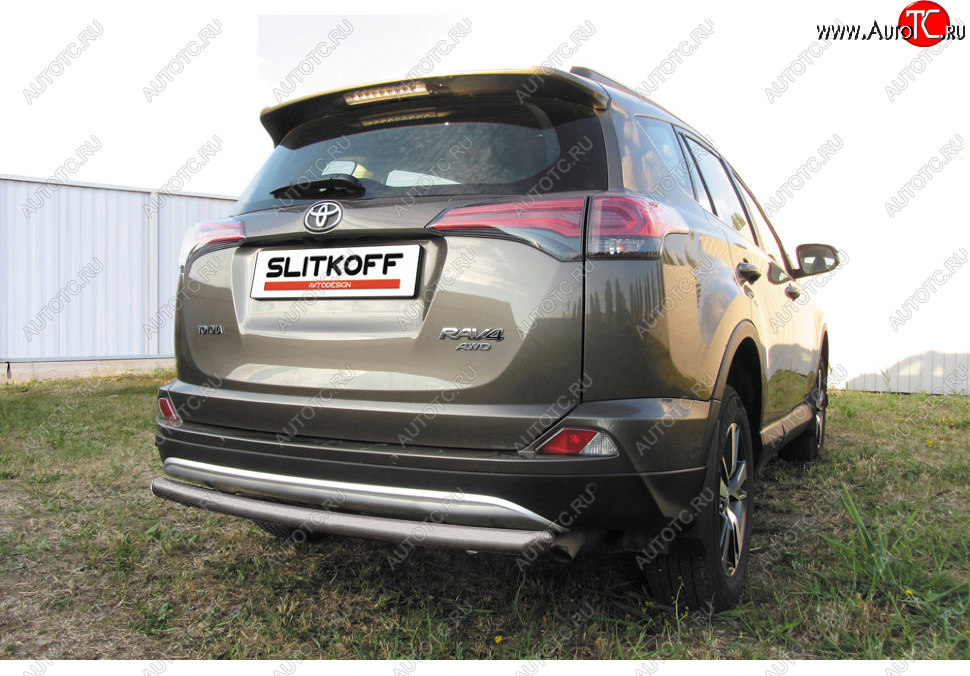 6 399 р. Защита заднего бампера Slitkoff (Ø57 мм, радиусная)  Toyota RAV4  XA40 (2015-2019) 5 дв. рестайлинг (Сталь с полимерным покрытием в цвет: серебристый)  с доставкой в г. Таганрог