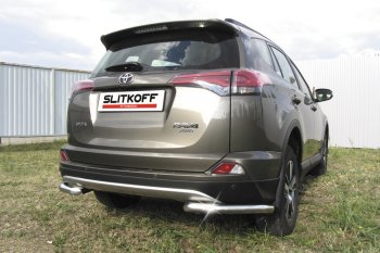 8 849 р. Защита заднего бампера Slitkoff (Ø57 мм, уголки)  Toyota RAV4  XA40 (2015-2019) 5 дв. рестайлинг (Нержавейка полированная)  с доставкой в г. Таганрог. Увеличить фотографию 2