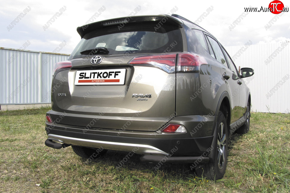 8 849 р. Защита заднего бампера Slitkoff (Ø57 мм, уголки)  Toyota RAV4  XA40 (2015-2019) 5 дв. рестайлинг (Нержавейка полированная)  с доставкой в г. Таганрог