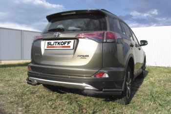 10 849 р. Защита заднего бампера Slitkoff (d57 и 42 мм, уголки)  Toyota RAV4  XA40 (2015-2019) 5 дв. рестайлинг (Нержавейка полированная)  с доставкой в г. Таганрог. Увеличить фотографию 2