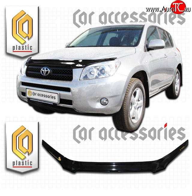 2 199 р. Дефлектор капота CA Plastic exclusive  Toyota RAV4  XA305 (2005-2009) 5 дв. дорестайлинг (Classic черный, Без надписи)  с доставкой в г. Таганрог