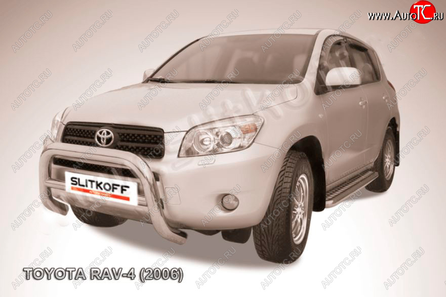 33 649 р. Защита переднего бампера Slitkoff (Ø76 мм, низкая)  Toyota RAV4  XA305 (2005-2009) 5 дв. дорестайлинг (Нержавейка полированная)  с доставкой в г. Таганрог