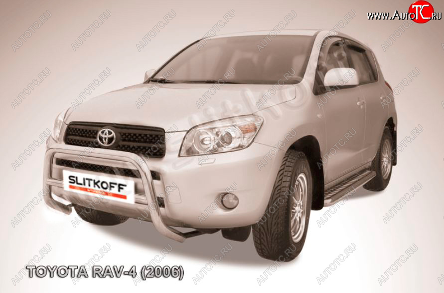 24 449 р. Защита переднего бампера Slitkoff (Ø57 мм, низкая) Toyota RAV4 XA305 5 дв. дорестайлинг (2005-2009) (Нержавейка полированная)  с доставкой в г. Таганрог