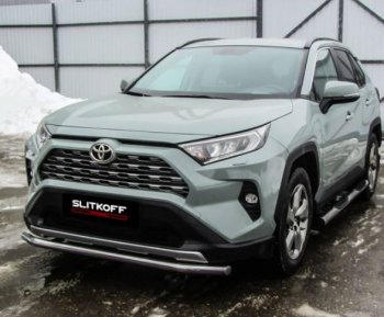 11 949 р. Защита переднего бампера Slitkoff (Ø57 мм)  Toyota RAV4  XA50 (2018-2024) 5 дв. дорестайлинг (Нержавейка)  с доставкой в г. Таганрог. Увеличить фотографию 2