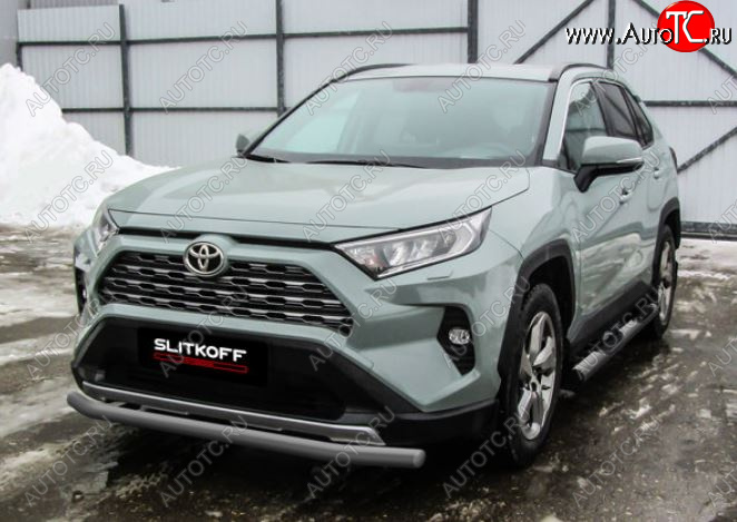 8 349 р. Защита переднего бампера Slitkoff (Ø57 мм)  Toyota RAV4  XA50 (2018-2024) 5 дв. дорестайлинг (Сталь с полимерным покрытием в цвет: серебристый)  с доставкой в г. Таганрог