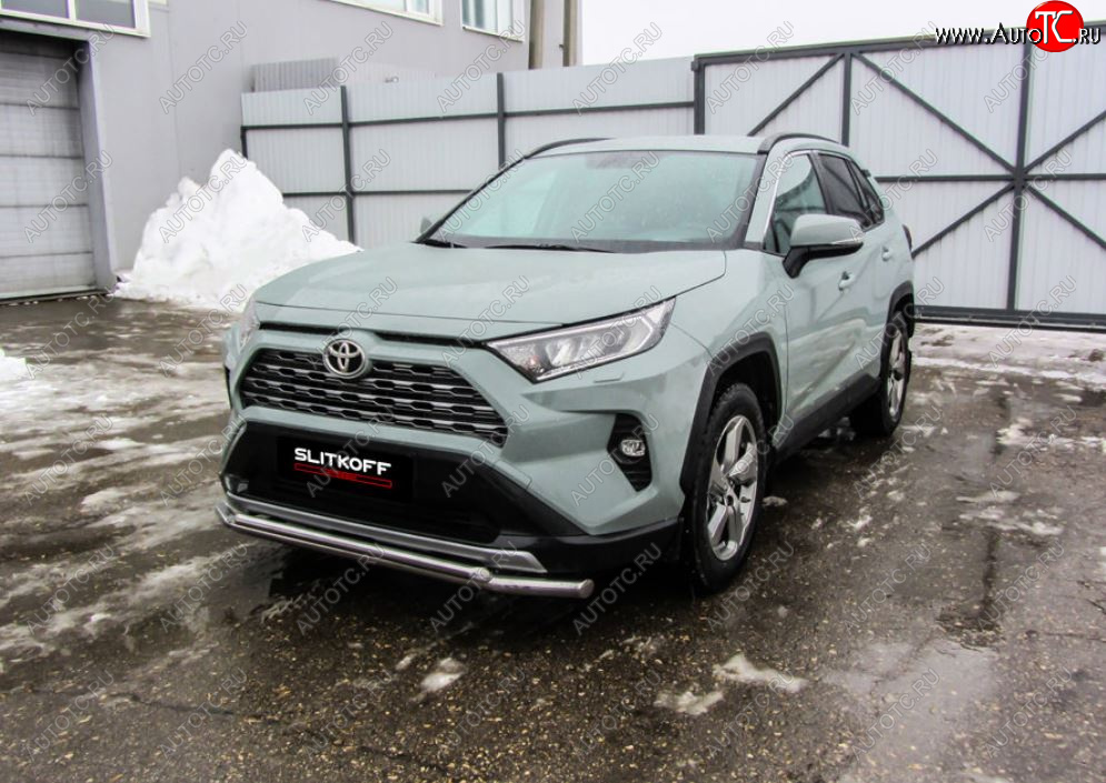 14 999 р. Защита переднего бампера Slitkoff (Ø57 и 42 мм)  Toyota RAV4  XA50 (2018-2024) 5 дв. дорестайлинг (Нержавейка)  с доставкой в г. Таганрог