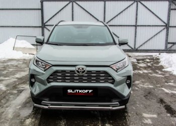 14 999 р. Защита переднего бампера Slitkoff (Ø57 и 42 мм)  Toyota RAV4  XA50 (2018-2024) 5 дв. дорестайлинг (Нержавейка)  с доставкой в г. Таганрог. Увеличить фотографию 2