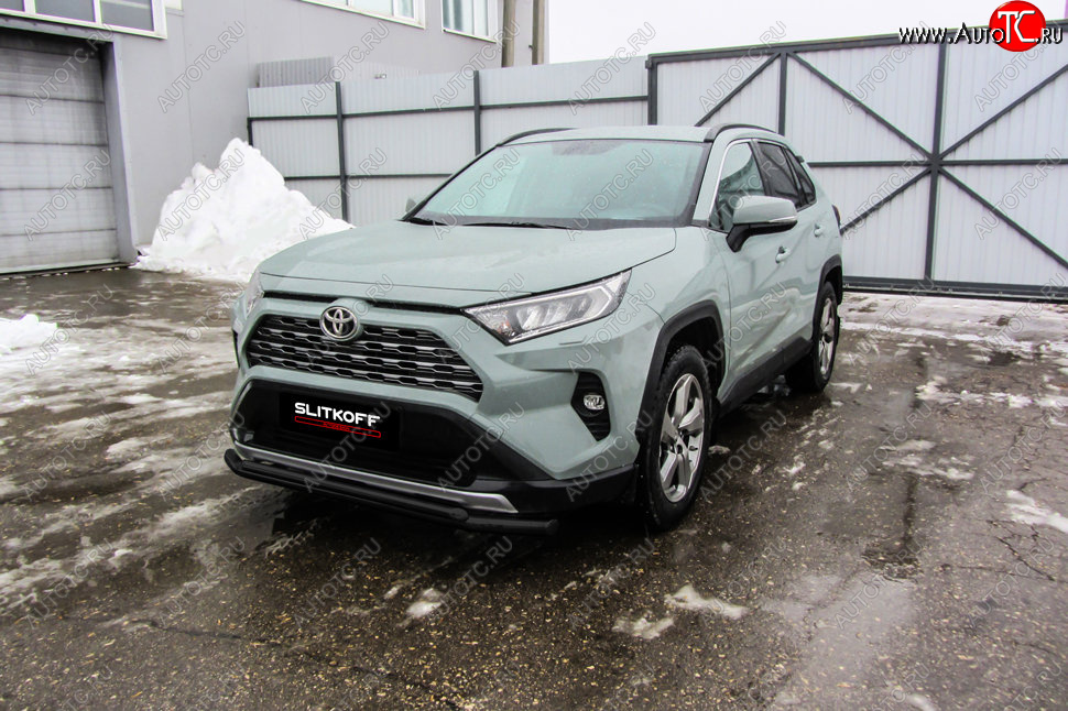 10 649 р. Защита переднего бампера Slitkoff (Ø57 и 42 мм) Toyota RAV4 XA50 5 дв. дорестайлинг (2018-2024) (Сталь с полимерным покрытием в цвет: черный)  с доставкой в г. Таганрог