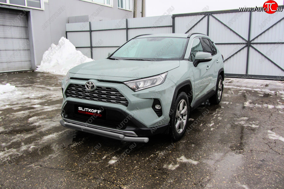 10 649 р. Защита переднего бампера Slitkoff (Ø57 и 42 мм)  Toyota RAV4  XA50 (2018-2024) 5 дв. дорестайлинг (Сталь с полимерным покрытием в цвет: серебристый)  с доставкой в г. Таганрог