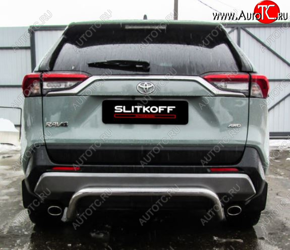 10 749 р. Защита заднего бампера D57 cкоба Slitkoff  Toyota RAV4  XA50 (2018-2025) 5 дв. дорестайлинг (Нержавейка полированная)  с доставкой в г. Таганрог