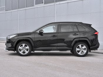 24 999 р. Защита порогов на SLITKOFF труба d76 с накладкой  Toyota RAV4  XA50 (2018-2024) 5 дв. дорестайлинг (защита порогов с заглушками на торцах)  с доставкой в г. Таганрог. Увеличить фотографию 3