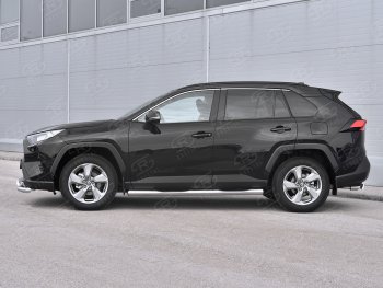 26 999 р. Защита порогов на SLITKOFF труба d76 с накладкой  Toyota RAV4  XA50 (2018-2024) 5 дв. дорестайлинг (защита порогов с закругленными торцами)  с доставкой в г. Таганрог. Увеличить фотографию 3