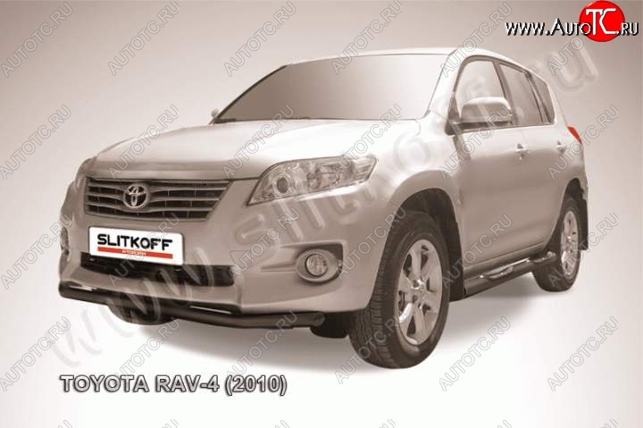 8 199 р. Защита переднего бампер Slitkoff Toyota RAV4 XA30 5 дв. 2-ой рестайлинг (2010-2013) (Цвет: серебристый)  с доставкой в г. Таганрог