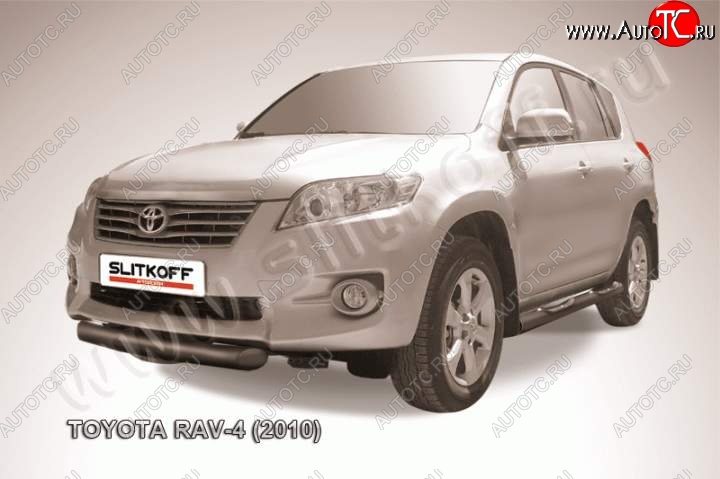 8 599 р. Защита переднего бампер Slitkoff  Toyota RAV4  XA30 (2010-2013) 5 дв. 2-ой рестайлинг, 5 дв. удлиненный 2-ой рестайлинг (Цвет: серебристый)  с доставкой в г. Таганрог