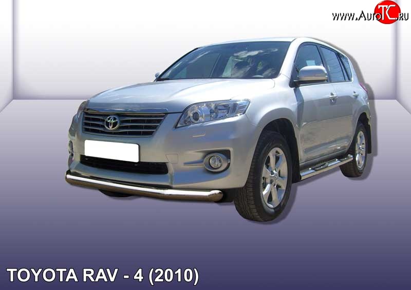 13 499 р. Одинарная защита переднего бампера диаметром 76 мм Slitkoff  Toyota RAV4  XA30 (2010-2013) 5 дв. 2-ой рестайлинг (Цвет: нержавеющая полированная сталь)  с доставкой в г. Таганрог