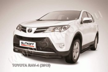 7 499 р. Защита переднего бампер Slitkoff  Toyota RAV4  XA40 (2012-2015) 5 дв. дорестайлинг (Цвет: серебристый)  с доставкой в г. Таганрог. Увеличить фотографию 1