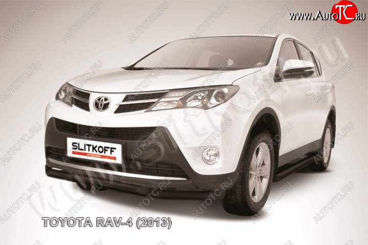 9 599 р. Защита переднего бампер Slitkoff  Toyota RAV4  XA40 (2012-2015) 5 дв. дорестайлинг (Цвет: серебристый)  с доставкой в г. Таганрог