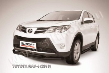 10 249 р. Защита переднего бампер Slitkoff  Toyota RAV4  XA40 (2012-2015) 5 дв. дорестайлинг (Цвет: серебристый)  с доставкой в г. Таганрог. Увеличить фотографию 1