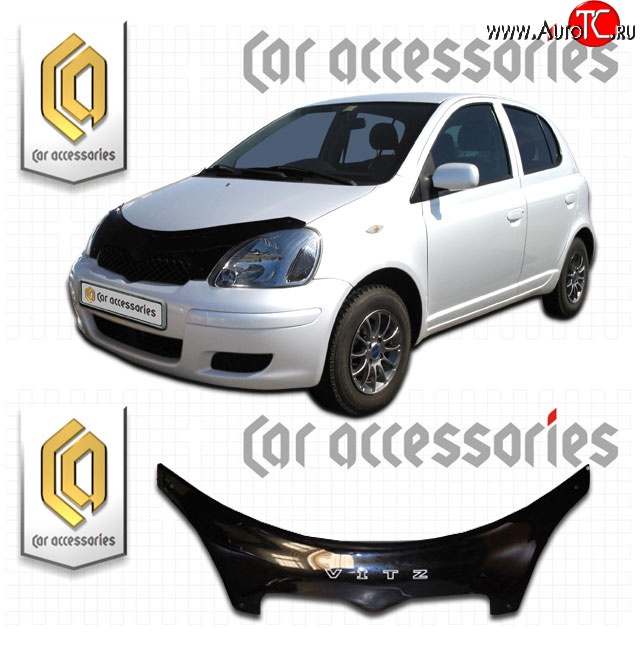 2 599 р. Дефлектор капота CA-Plastic exclusive  Toyota Vitz  XP10 (1998-2005) хэтчбэк 5 дв., хэтчбэк 5 дв. рестайлинг (Classic черный, Без надписи)  с доставкой в г. Таганрог