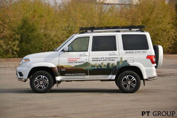 20 699 р. Порожки для ног из трубы Ø51 с алюминиевой площадкой Petroil Tuning  Уаз Патриот  3163 5-дв. (2014-2016) 1-ый рестайлинг (Нержавеющая полированная сталь)  с доставкой в г. Таганрог. Увеличить фотографию 7