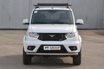 20 999 р. Защита переднего бампера двойная с углами из труб d63/51 мм Petroil Tuning  Уаз Патриот ( 23632,  3163 5-дв.) (2014-2016) 1 рестайлинг пикап, 1-ый рестайлинг (Нержавеющая полированная сталь)  с доставкой в г. Таганрог. Увеличить фотографию 3