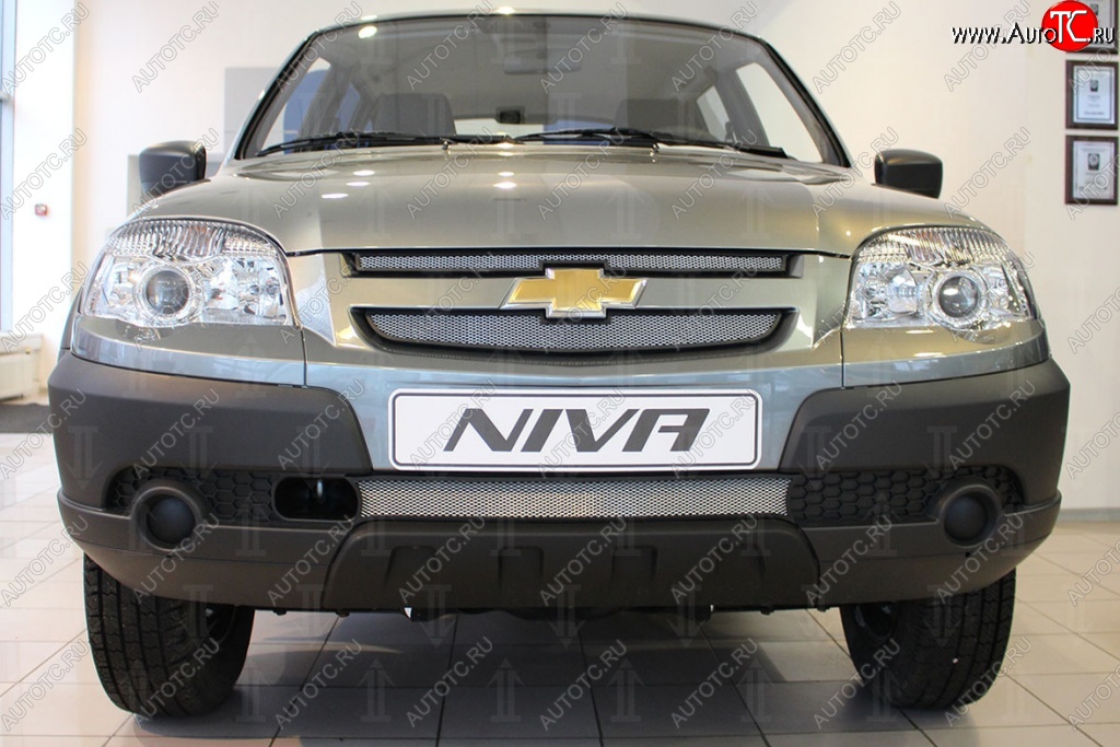 2 279 р. Защитная сетка на бампер Russtal (хром, 3 части)  Chevrolet Niva  2123 (2002-2008), Лада 2123 (Нива Шевроле) (2002-2008)  с доставкой в г. Таганрог