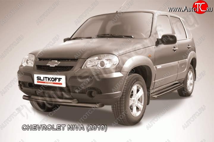 8 199 р. Защита переднего бампер Slitkoff (d57/57, черная)  Chevrolet Niva  2123 (2009-2020), Лада 2123 (Нива Шевроле) (2009-2021) (Цвет: серебристый)  с доставкой в г. Таганрог