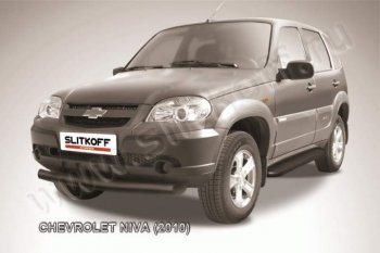 8 849 р. Защита переднего бампера Slitkoff (d76, черная)  Chevrolet Niva  2123 (2009-2020), Лада 2123 (Нива Шевроле) (2009-2021) (Цвет: серебристый)  с доставкой в г. Таганрог. Увеличить фотографию 1