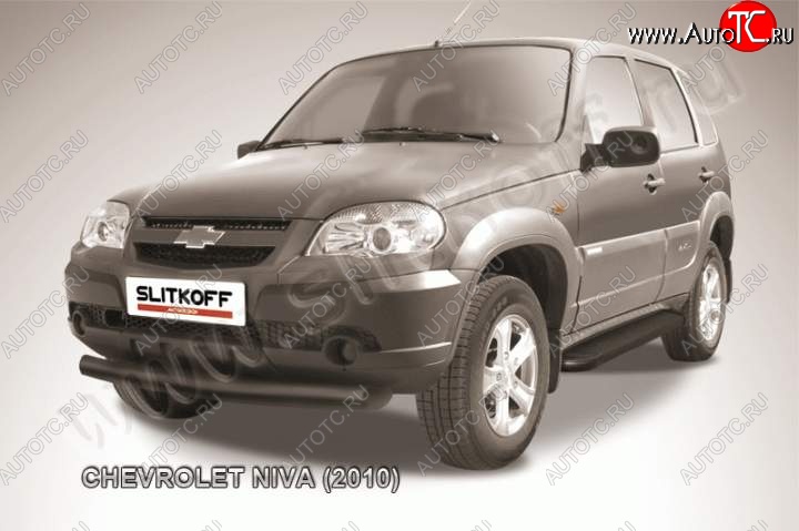 8 849 р. Защита переднего бампера Slitkoff (d76, черная)  Chevrolet Niva  2123 (2009-2020), Лада 2123 (Нива Шевроле) (2009-2021) (Цвет: серебристый)  с доставкой в г. Таганрог