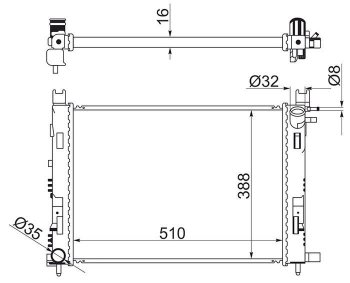 Радиатор двигателя SAT Renault Duster (HS), Kaptur, Logan (2), Sandero ((B8)), Sandero Stepway ((B8)), Лада XRAY, XRAY Cross, Веста (2180), Веста Кросс (2181,  2180)