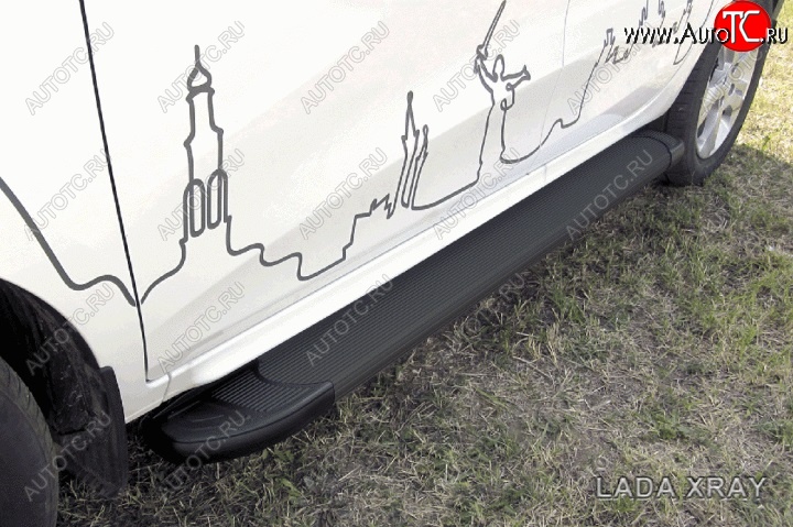 19 449 р. Алюминиевые пороги для ног Slitkoff (Optima) Лада XRAY (2016-2022) (Чёрные)  с доставкой в г. Таганрог