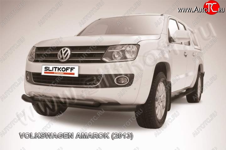 12 999 р. Защита переднего бампер Slitkoff Volkswagen Amarok дорестайлинг (2009-2016) (Цвет: серебристый)  с доставкой в г. Таганрог