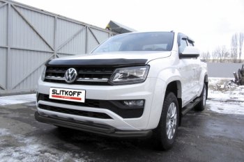 14 999 р. Защита переднего бампер Slitkoff  Volkswagen Amarok (2016-2022) рестайлинг (Цвет: серебристый)  с доставкой в г. Таганрог. Увеличить фотографию 1