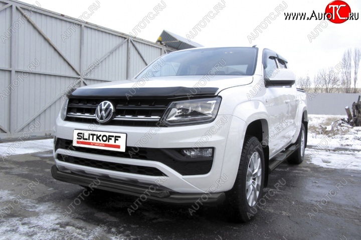 14 999 р. Защита переднего бампер Slitkoff  Volkswagen Amarok (2016-2022) рестайлинг (Цвет: серебристый)  с доставкой в г. Таганрог