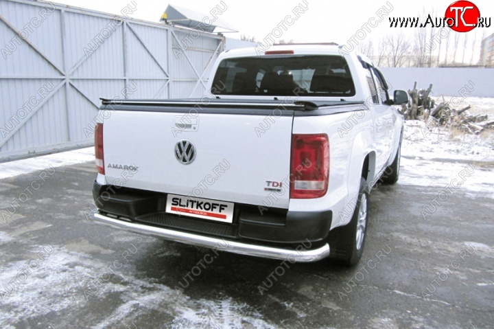 22 499 р. Защита заднего бампера из трубы диаметром 76 мм Slitkoff Volkswagen Amarok рестайлинг (2016-2022) (Цвет: нержавеющая полированная сталь)  с доставкой в г. Таганрог