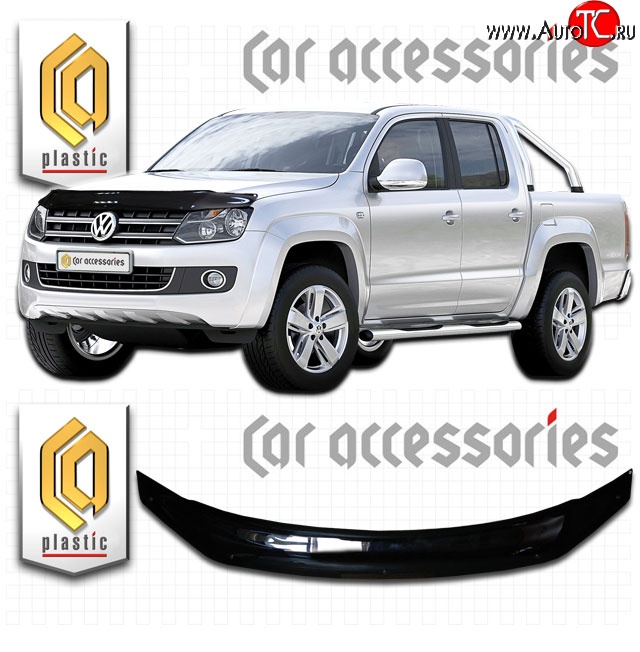 2 059 р. Дефлектор капота CA Plastic (черный)  Volkswagen Amarok (2009-2016) дорестайлинг (Classic черный, Без надписи)  с доставкой в г. Таганрог