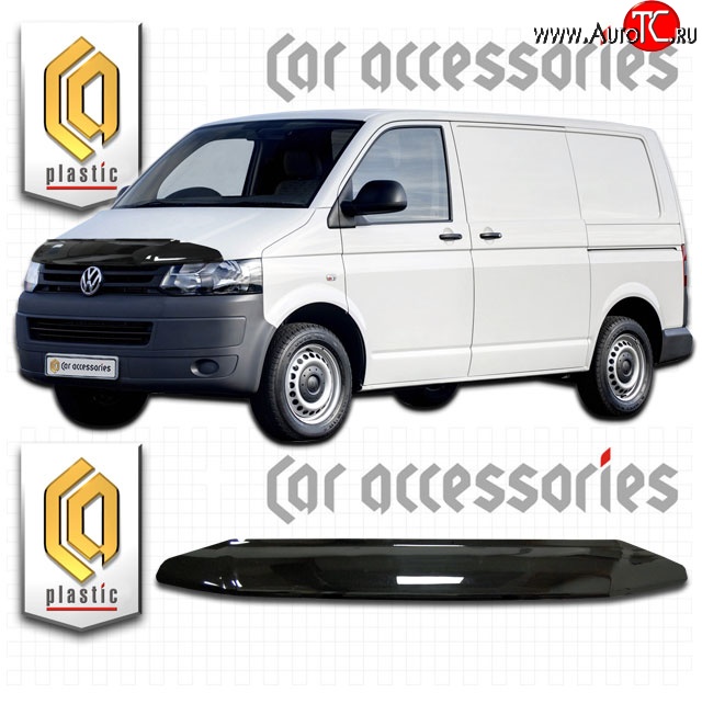 2 079 р. Дефлектор капота CA Plastic  Volkswagen Caravelle  T5 (2009-2015) рестайлинг (Classic черный, Без надписи)  с доставкой в г. Таганрог