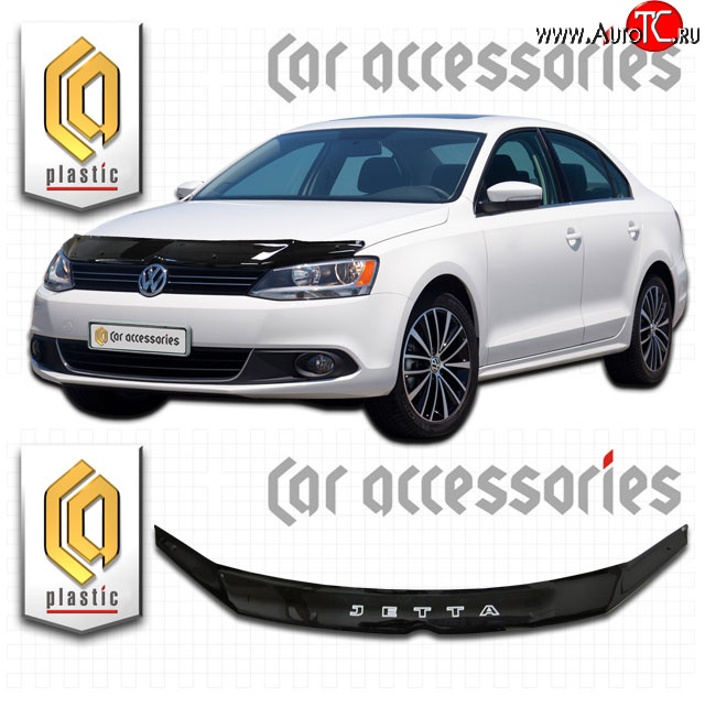 1 999 р. Дефлектор капота CA Plastic  Volkswagen Jetta  A6 (2011-2015) седан дорестайлинг (Classic черный, Без надписи)  с доставкой в г. Таганрог