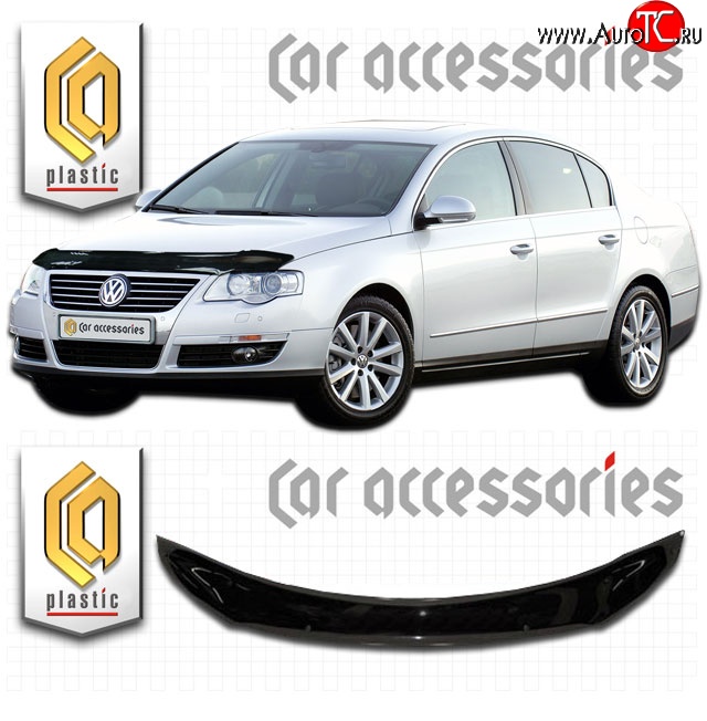 2 079 р. Дефлектор капота CA Plastic  Volkswagen Passat  B6 (2005-2011) седан (Classic черный, Без надписи)  с доставкой в г. Таганрог