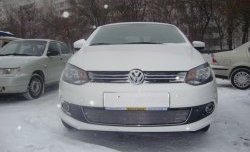 Сетка на бампер Russtal (хром) Volkswagen Polo 5 седан дорестайлинг (2009-2015)