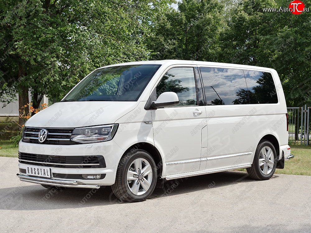 21 699 р. Защита переднего бампера (2 трубыØ42 мм, нержавейка) SLITKOFF  Volkswagen Caravelle  T6 - Transporter  T6  с доставкой в г. Таганрог